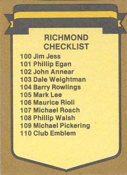 1985 Scanlens VFL #110 Checklist Back